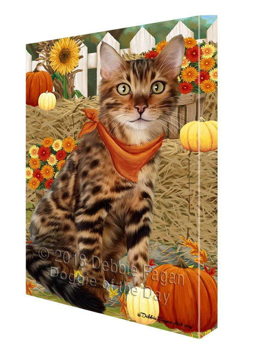 Fall Autumn Greeting Bengal Cat with Pumpkins Canvas Print Wall Art Décor CVS87533