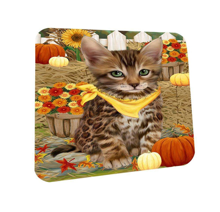 Fall Autumn Greeting Bengal Cat with Pumpkins Coasters Set of 4 CST52265