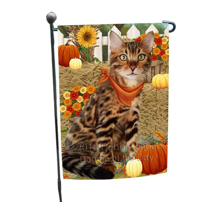 Fall Autumn Greeting Bengal Cat with Pumpkins Garden Flag GFLG52249