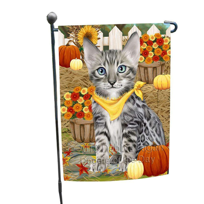 Fall Autumn Greeting Bengal Cat with Pumpkins Garden Flag GFLG52250