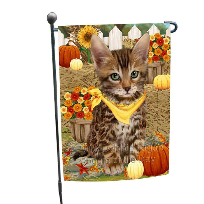 Fall Autumn Greeting Bengal Cat with Pumpkins Garden Flag GFLG52251