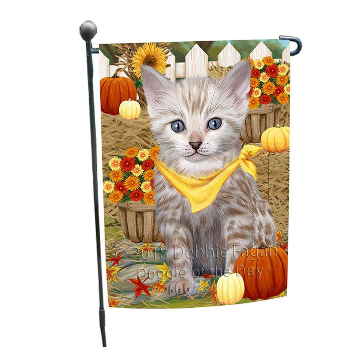 Fall Autumn Greeting Bengal Cat with Pumpkins Garden Flag GFLG52252