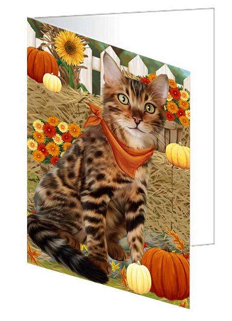 Fall Autumn Greeting Bengal Cat with Pumpkins Handmade Artwork Assorted Pets Greeting Cards and Note Cards with Envelopes for All Occasions and Holiday Seasons GCD60941