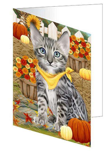 Fall Autumn Greeting Bengal Cat with Pumpkins Handmade Artwork Assorted Pets Greeting Cards and Note Cards with Envelopes for All Occasions and Holiday Seasons GCD60944