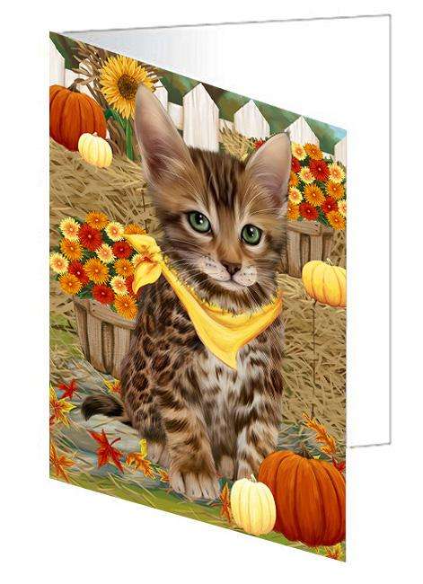 Fall Autumn Greeting Bengal Cat with Pumpkins Handmade Artwork Assorted Pets Greeting Cards and Note Cards with Envelopes for All Occasions and Holiday Seasons GCD60947