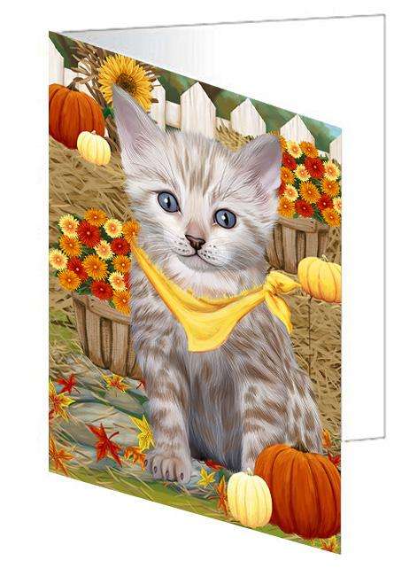Fall Autumn Greeting Bengal Cat with Pumpkins Handmade Artwork Assorted Pets Greeting Cards and Note Cards with Envelopes for All Occasions and Holiday Seasons GCD60950