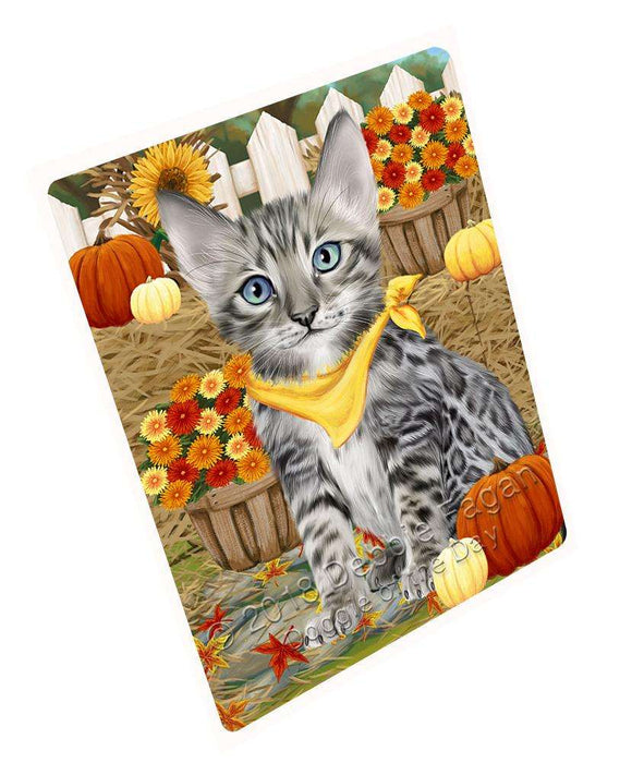 Fall Autumn Greeting Bengal Cat with Pumpkins Large Refrigerator / Dishwasher Magnet RMAG74016