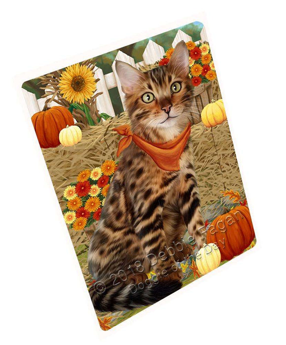 Fall Autumn Greeting Bengal Cat With Pumpkins Magnet Mini (3.5" x 2") MAG61005