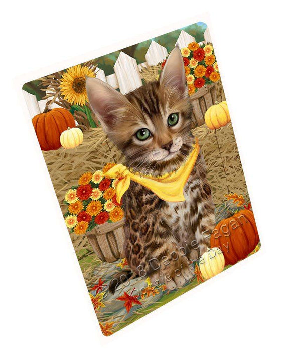 Fall Autumn Greeting Bengal Cat With Pumpkins Magnet Mini (3.5" x 2") MAG61011