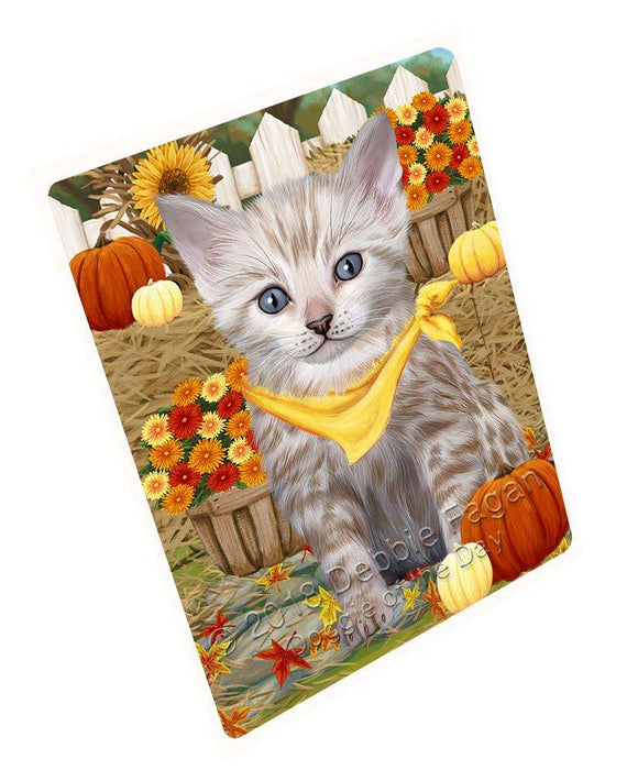 Fall Autumn Greeting Bengal Cat With Pumpkins Magnet Mini (3.5" x 2") MAG61014