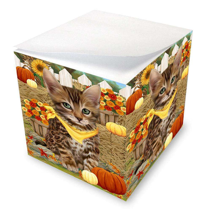 Fall Autumn Greeting Bengal Cat with Pumpkins Note Cube NOC52306
