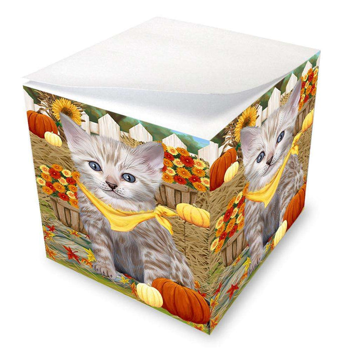Fall Autumn Greeting Bengal Cat with Pumpkins Note Cube NOC52307