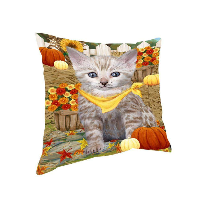 Fall Autumn Greeting Bengal Cat with Pumpkins Pillow PIL65384