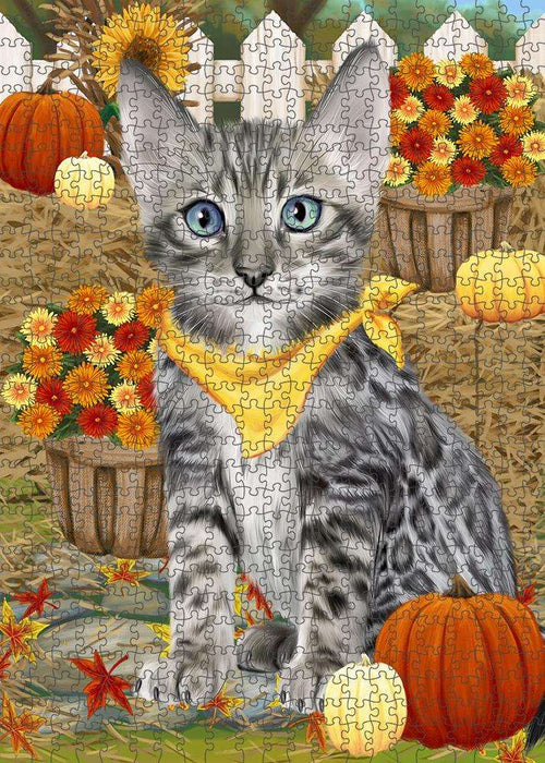 Fall Autumn Greeting Bengal Cat with Pumpkins Puzzle with Photo Tin PUZL60846