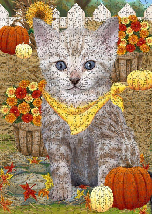 Fall Autumn Greeting Bengal Cat with Pumpkins Puzzle with Photo Tin PUZL60852