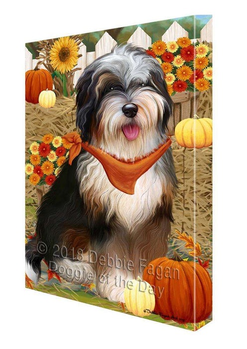 Fall Autumn Greeting Bernedoodle Dog with Pumpkins Canvas Print Wall Art Décor CVS73556
