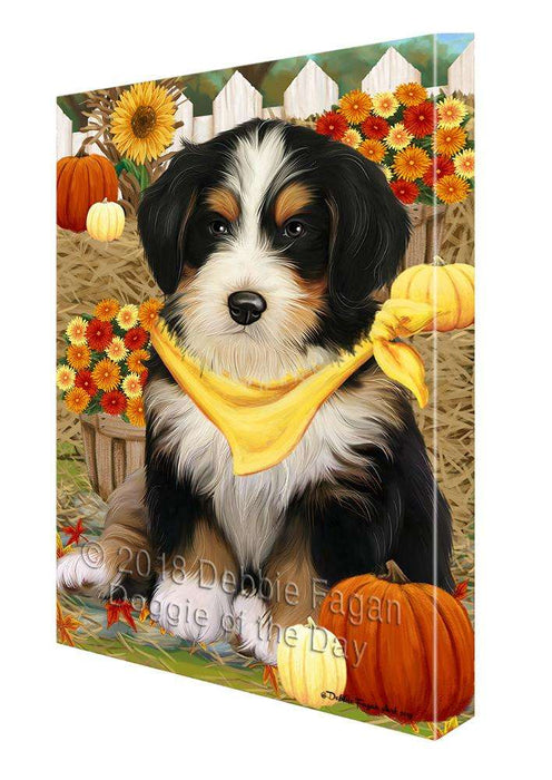 Fall Autumn Greeting Bernedoodle Dog with Pumpkins Canvas Print Wall Art Décor CVS73565