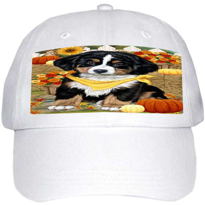 Fall Autumn Greeting Bernese Mountain Dog with Pumpkins Ball Hat Cap HAT55791