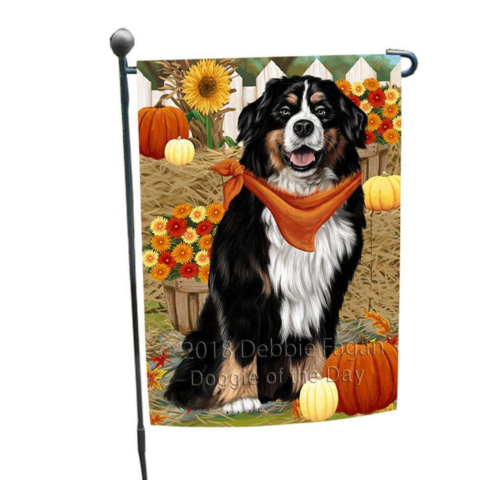 Fall Autumn Greeting Bernese Mountain Dog with Pumpkins Garden Flag GFLG0566