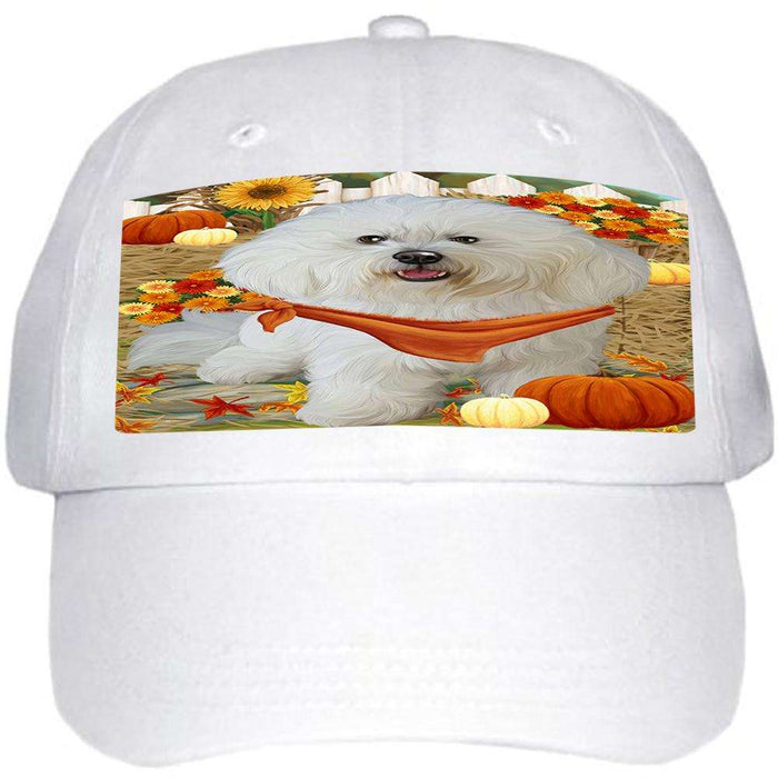 Fall Autumn Greeting Bichon Frise Dog with Pumpkins Ball Hat Cap HAT55794