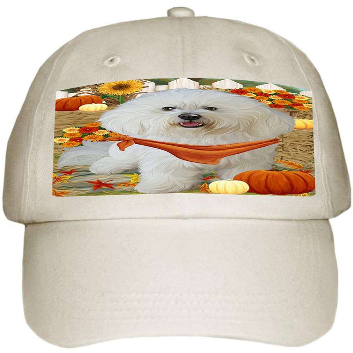 Fall Autumn Greeting Bichon Frise Dog with Pumpkins Ball Hat Cap HAT55794