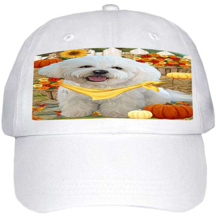 Fall Autumn Greeting Bichon Frise Dog with Pumpkins Ball Hat Cap HAT55797
