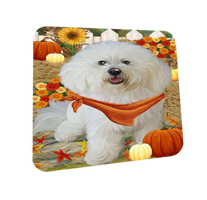 Fall Autumn Greeting Bichon Frise Dog with Pumpkins Coasters Set of 4 CST50634