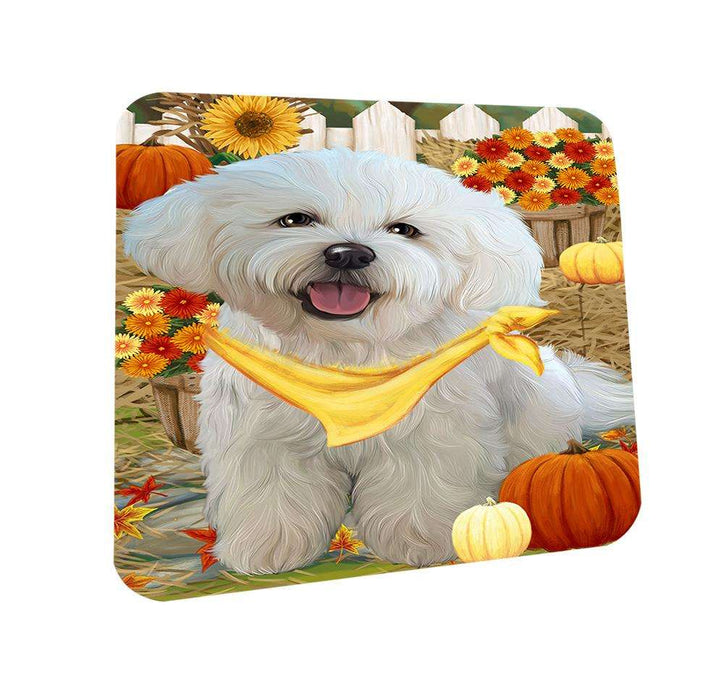 Fall Autumn Greeting Bichon Frise Dog with Pumpkins Coasters Set of 4 CST50635