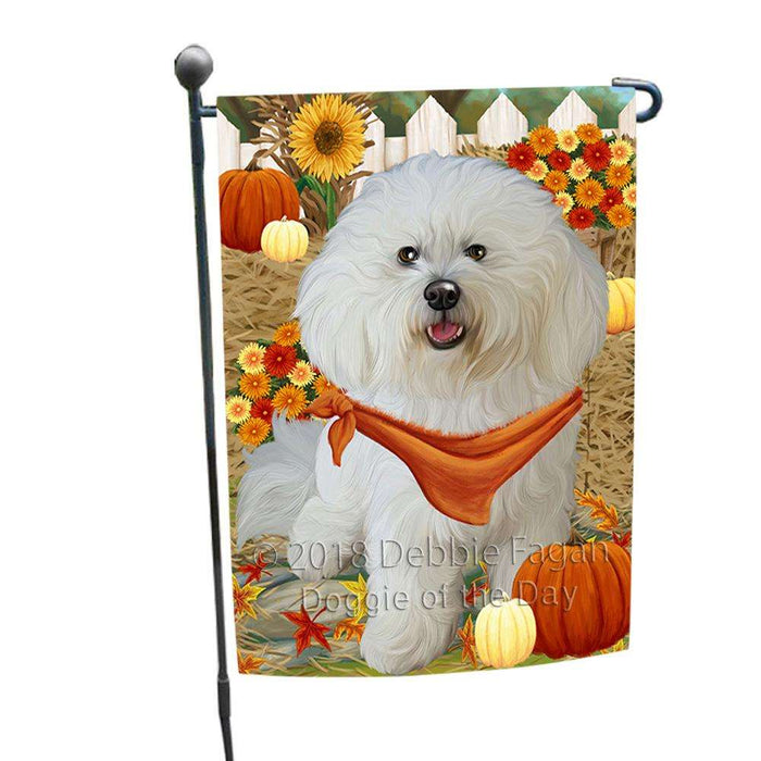 Fall Autumn Greeting Bichon Frise Dog with Pumpkins Garden Flag GFLG0568
