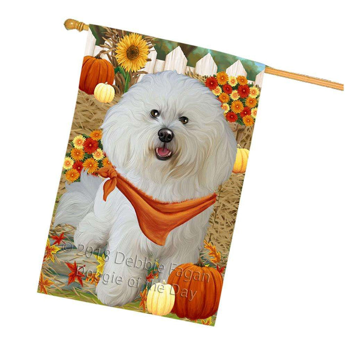 Fall Autumn Greeting Bichon Frise Dog with Pumpkins House Flag FLG50704