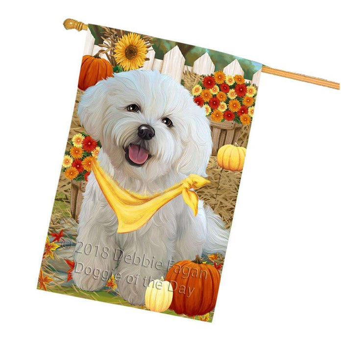 Fall Autumn Greeting Bichon Frise Dog with Pumpkins House Flag FLG50705