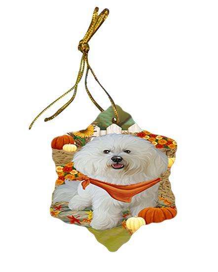Fall Autumn Greeting Bichon Frise Dog with Pumpkins Star Porcelain Ornament SPOR50667