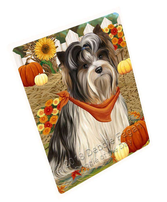 Fall Autumn Greeting Biewer Terrier Dog with Pumpkins Cutting Board C61017