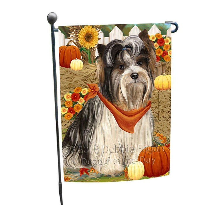 Fall Autumn Greeting Biewer Terrier Dog with Pumpkins Garden Flag GFLG52253