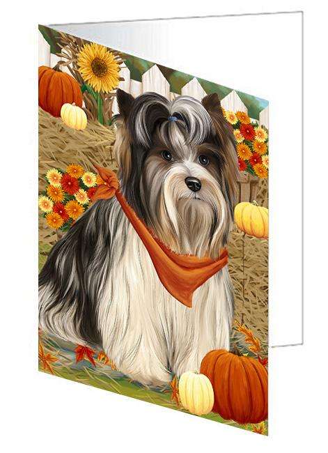 Fall Autumn Greeting Biewer Terrier Dog with Pumpkins Handmade Artwork Assorted Pets Greeting Cards and Note Cards with Envelopes for All Occasions and Holiday Seasons GCD60953