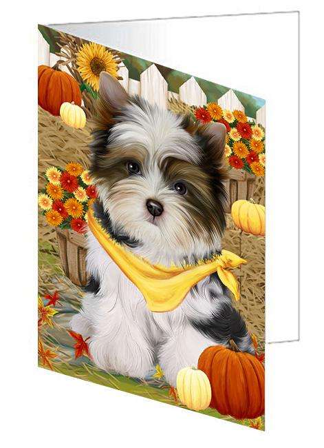 Fall Autumn Greeting Biewer Terrier Dog with Pumpkins Handmade Artwork Assorted Pets Greeting Cards and Note Cards with Envelopes for All Occasions and Holiday Seasons GCD60956