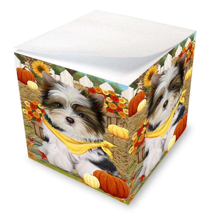 Fall Autumn Greeting Biewer Terrier Dog with Pumpkins Note Cube NOC52309