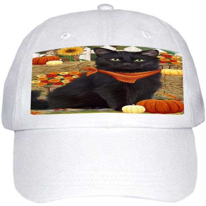 Fall Autumn Greeting Black Cat with Pumpkins Ball Hat Cap HAT60663