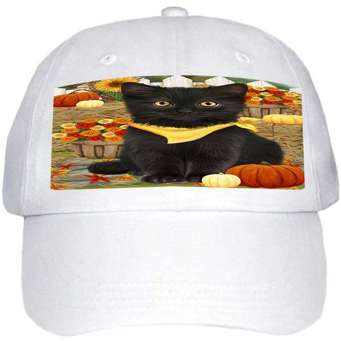 Fall Autumn Greeting Black Cat with Pumpkins Ball Hat Cap HAT60666