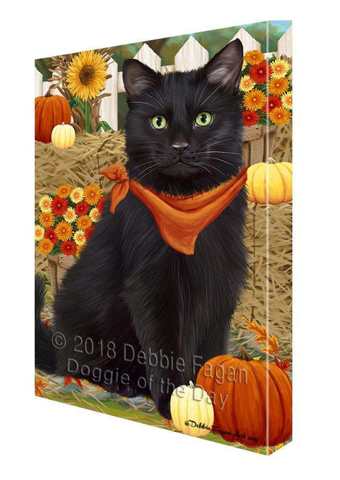 Fall Autumn Greeting Black Cat with Pumpkins Canvas Print Wall Art Décor CVS87587