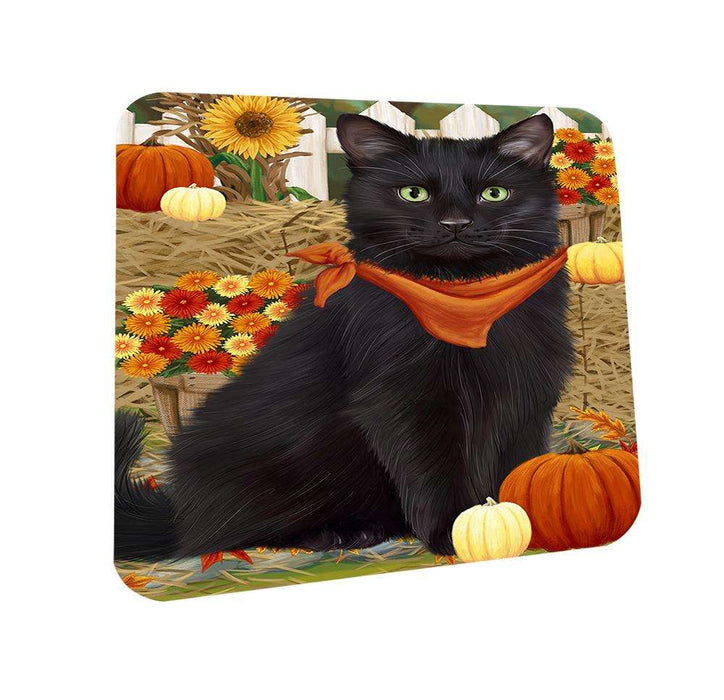 Fall Autumn Greeting Black Cat with Pumpkins Coasters Set of 4 CST52269