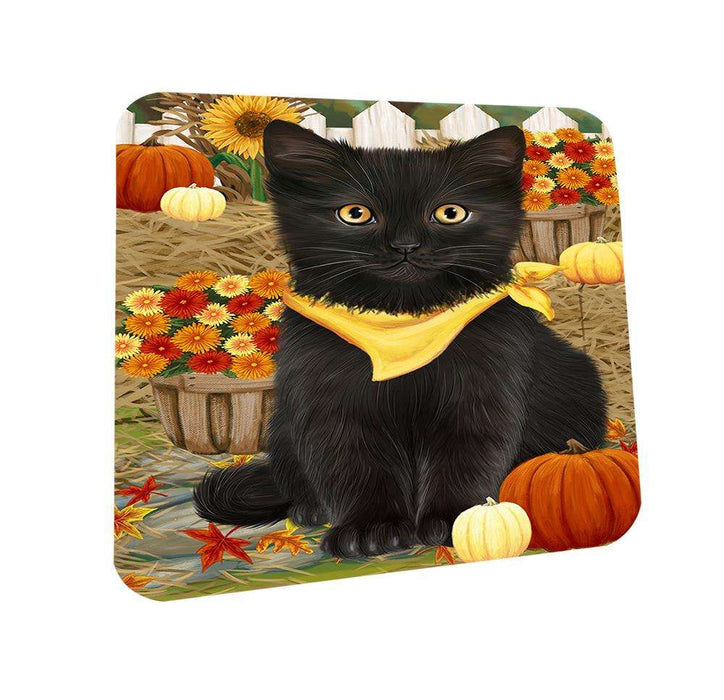 Fall Autumn Greeting Black Cat with Pumpkins Coasters Set of 4 CST52270