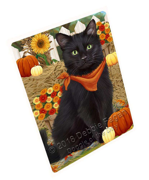 Fall Autumn Greeting Black Cat with Pumpkins Cutting Board C61023