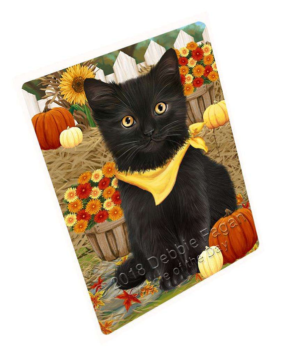 Fall Autumn Greeting Black Cat with Pumpkins Cutting Board C61026