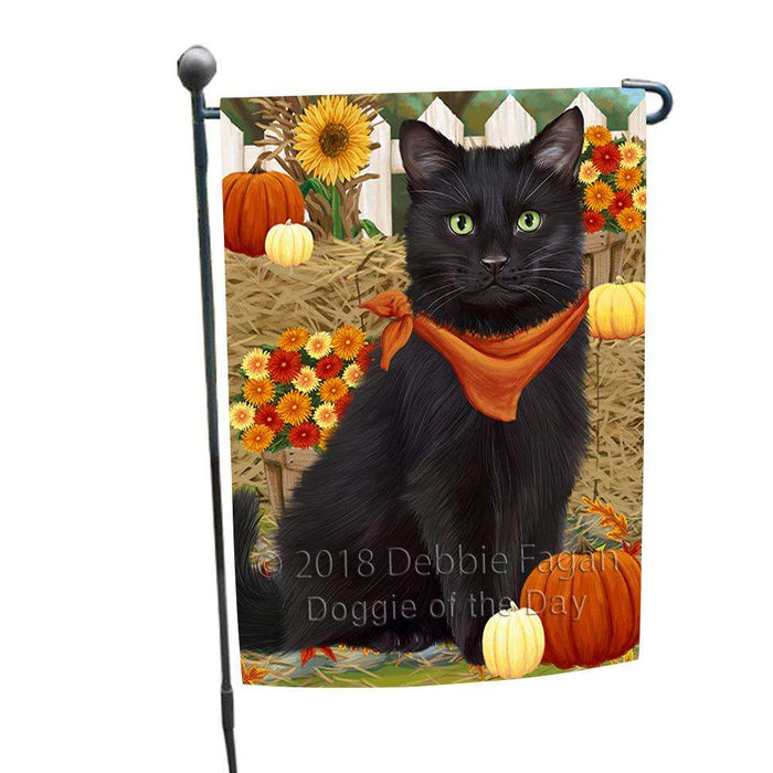 Fall Autumn Greeting Black Cat with Pumpkins Garden Flag GFLG52255