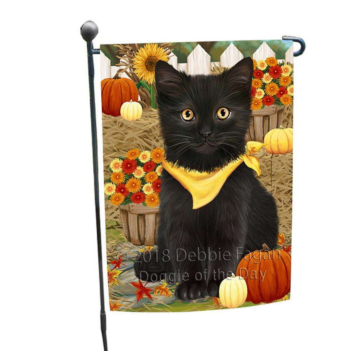 Fall Autumn Greeting Black Cat with Pumpkins Garden Flag GFLG52256