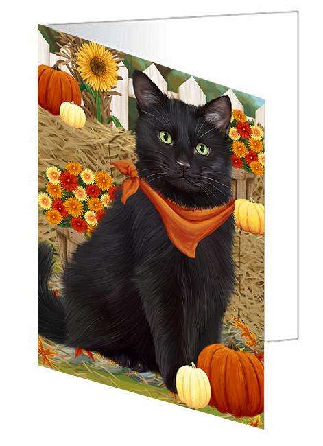 Fall Autumn Greeting Black Cat with Pumpkins Handmade Artwork Assorted Pets Greeting Cards and Note Cards with Envelopes for All Occasions and Holiday Seasons GCD60959
