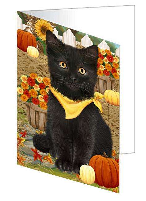 Fall Autumn Greeting Black Cat with Pumpkins Handmade Artwork Assorted Pets Greeting Cards and Note Cards with Envelopes for All Occasions and Holiday Seasons GCD60962