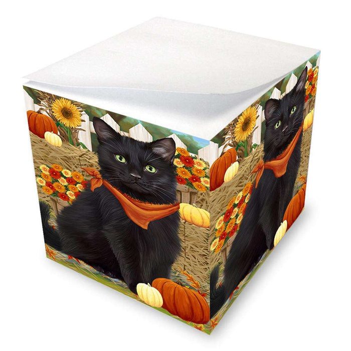 Fall Autumn Greeting Black Cat with Pumpkins Note Cube NOC52310