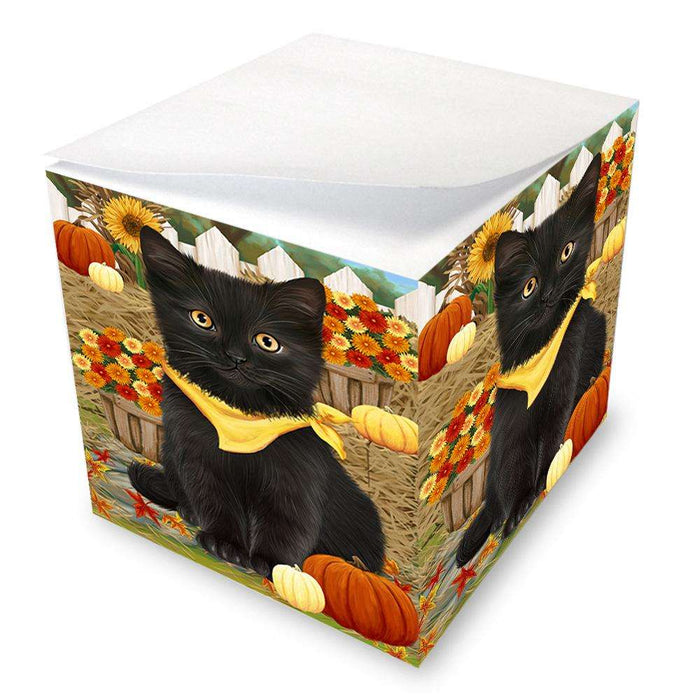 Fall Autumn Greeting Black Cat with Pumpkins Note Cube NOC52311